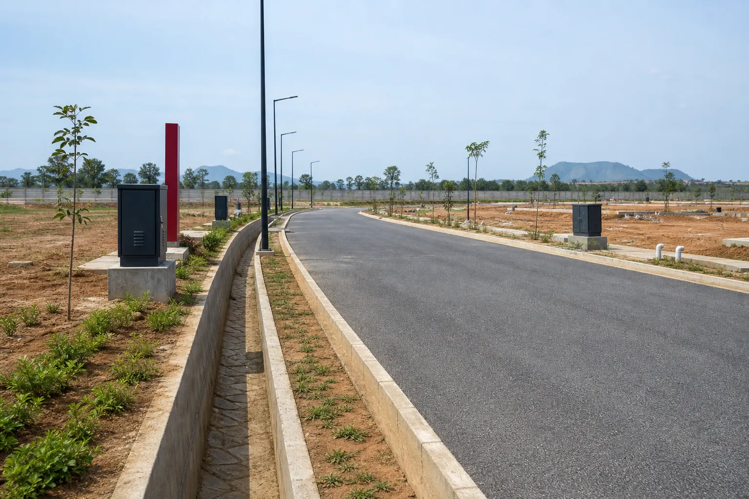 Conceptual serviced site with paved road, drainage and utilities